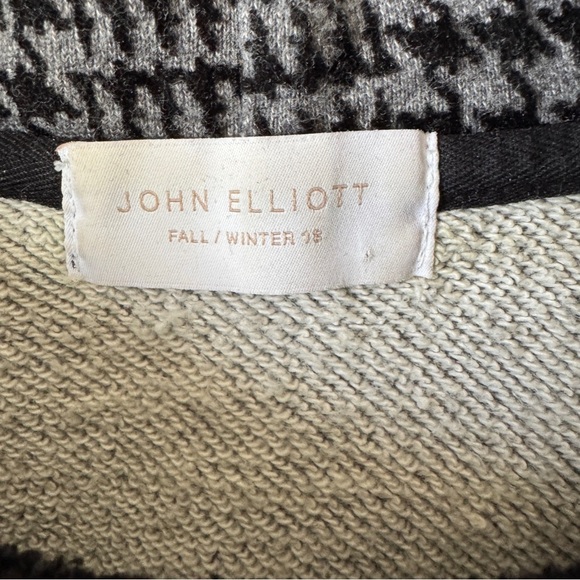 John Elliott Hoodie Black White Plaid Houndstooth Cropped Sweatshirt - Picture 7 of 12